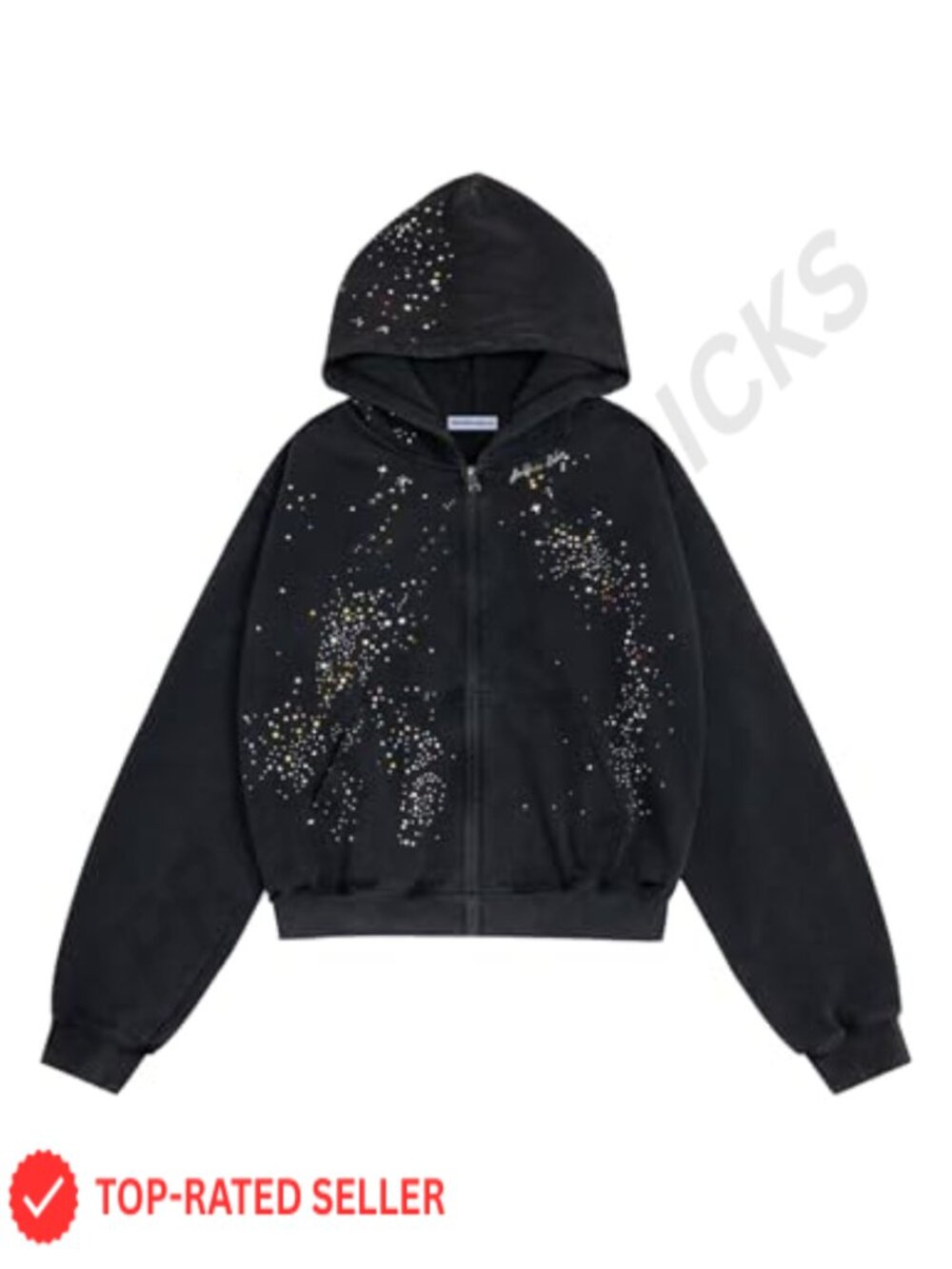 Star Rhinestone Zip Up Hoodie Oversized Unisex Jacket